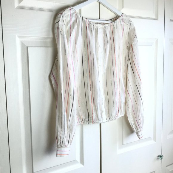 Joie Womens Satomi Ivory Metallic Blouson Blouse - Picture 10 of 12